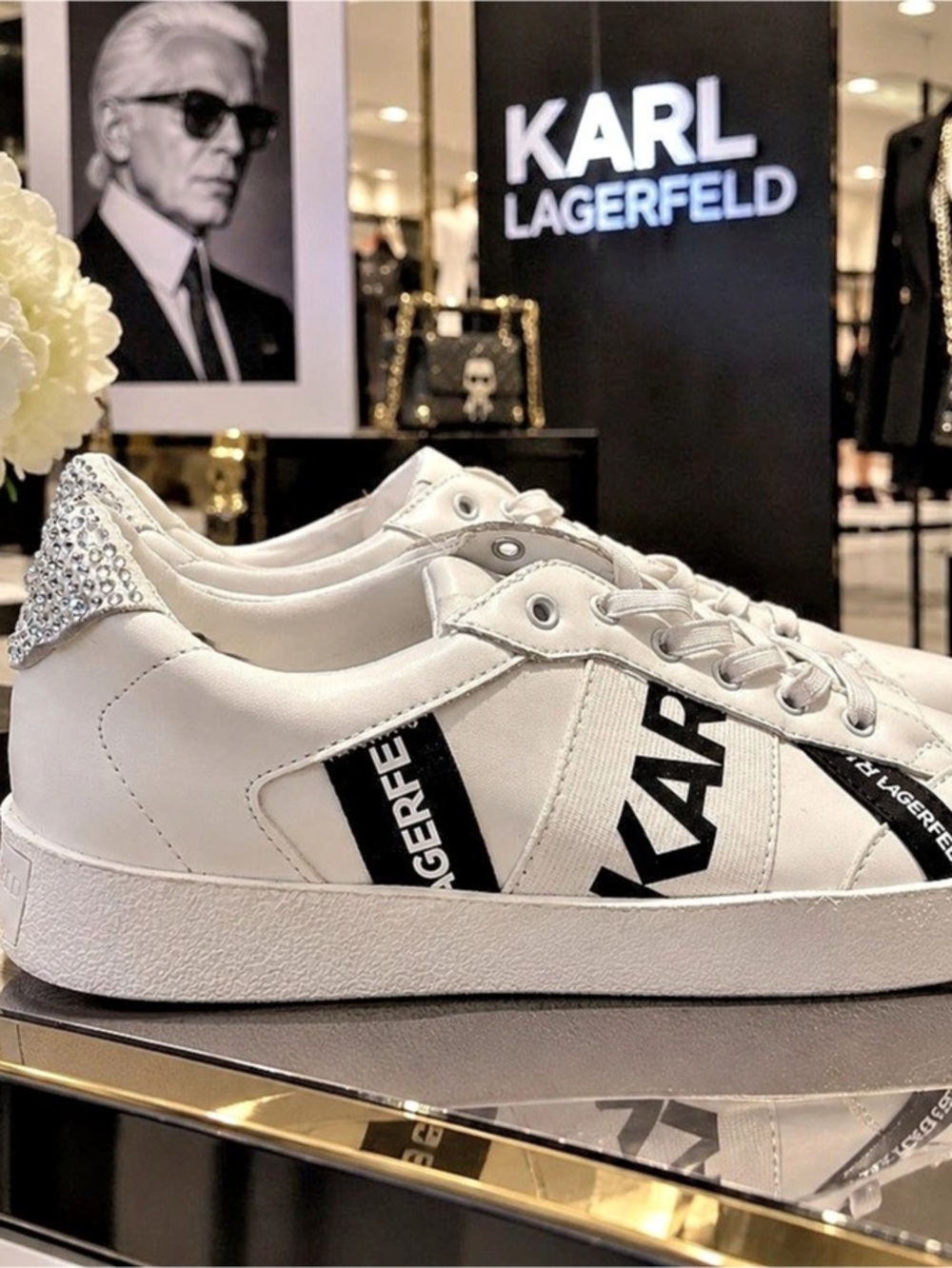 Karl Lagerfeld Kapri Rhinestone / Mayu Sneaker White & Black